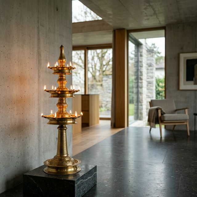A lit nilavilakku, the traditional Kerala lamp